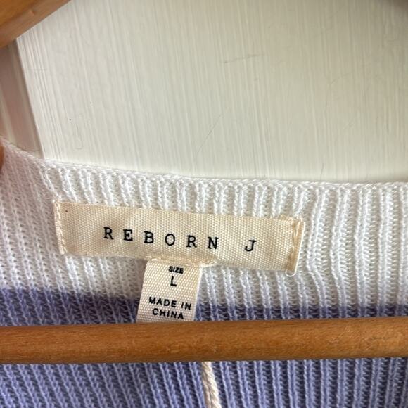 Reborn J Striped V Neck Sweater NWT - Picture 4 of 7
